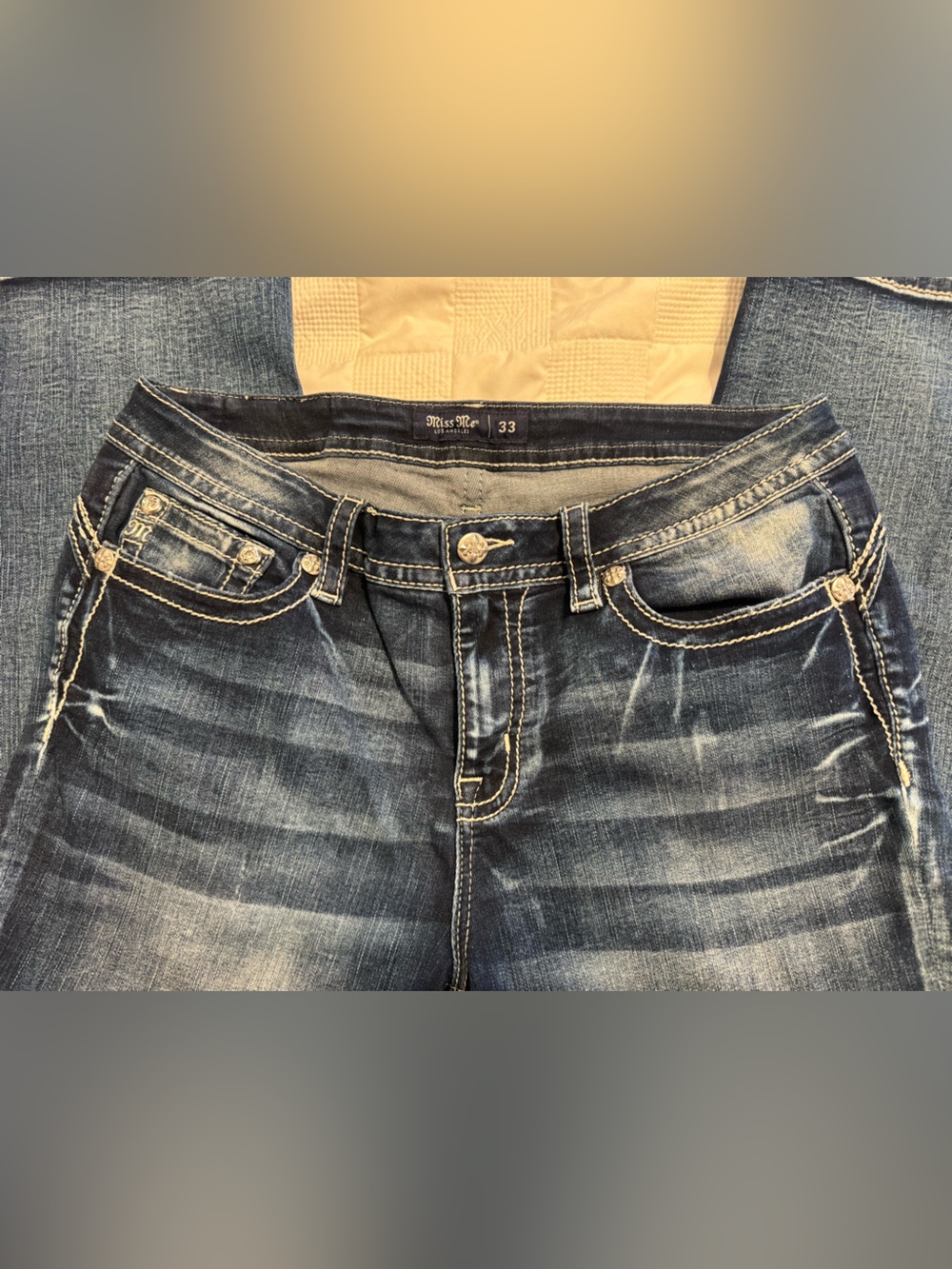 Miss Me Dark Blue Wing Embroidered Bootcut Jeans - Picture 6 of 7
